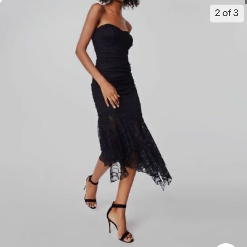 Nicole Miller Strapless Black Lace flounce Size 2 - Picture 3 of 11